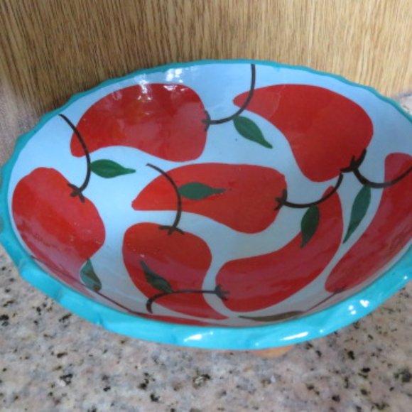 Footed Pottery BOWL Chili Pepper Design Mexico (K187) - Picture 3 of 5